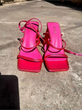 Crystal Embellished Lace Up High Heels - Pink